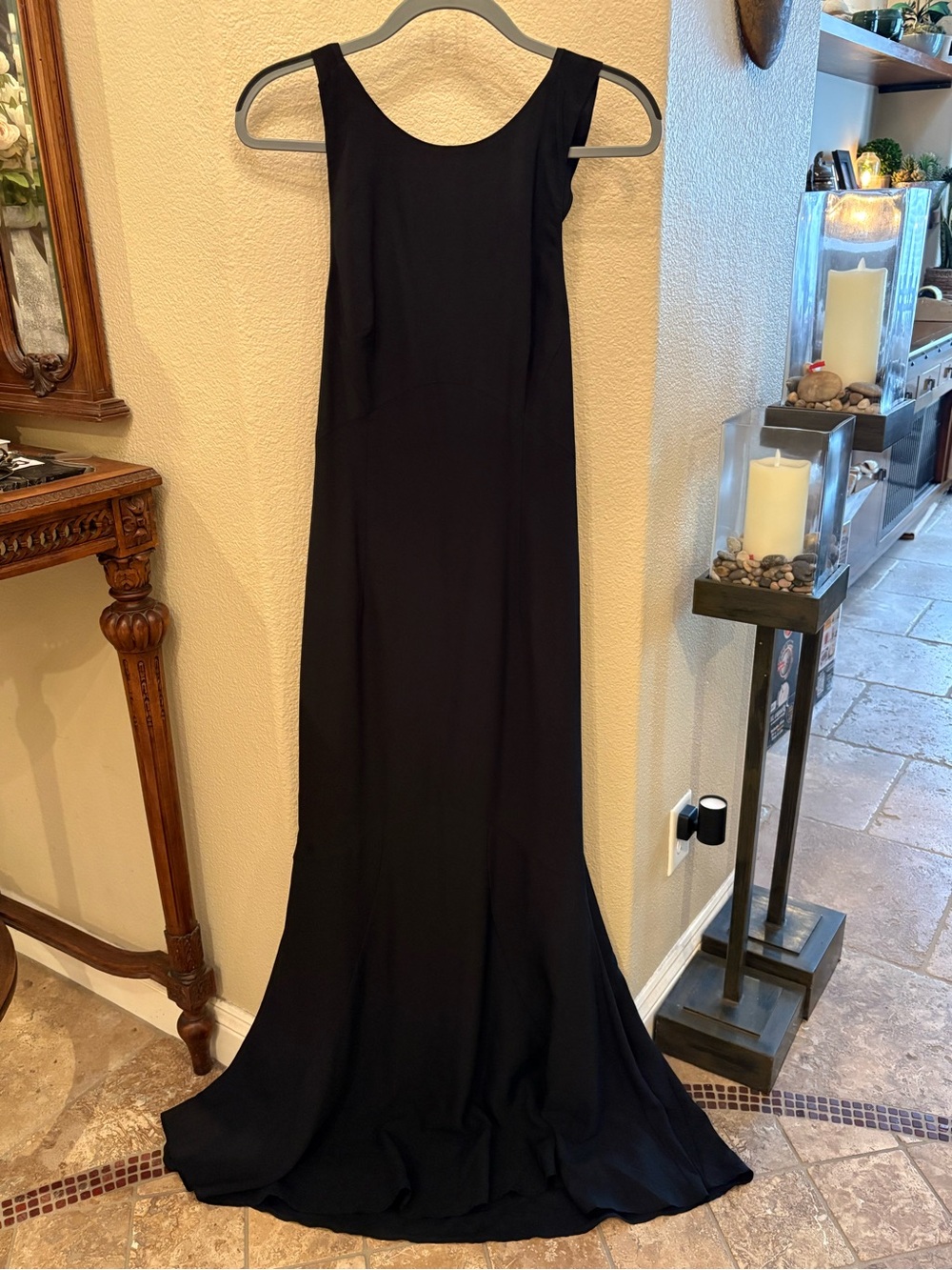JARLO Women Black Sleeveless Ruffled Backless Lined Evening Gown Size 8